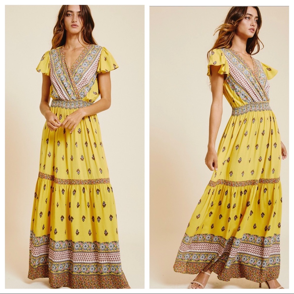 Natalie Short Flowy Sleeves Print Maxi Boho Dress